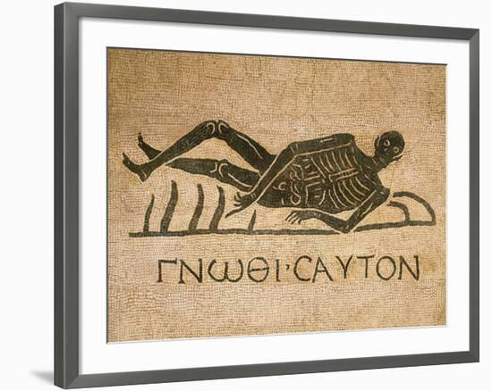 Mosaic Depicting Human Skeleton with Inscription Know Thyself-null-Framed Giclee Print