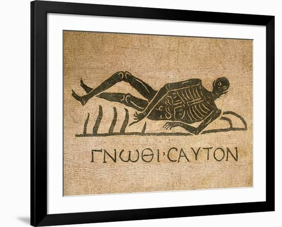 Mosaic Depicting Human Skeleton with Inscription Know Thyself-null-Framed Giclee Print