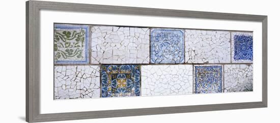 Mosaic Details on a Wall, Park Guell, El Carmel, Gracia, Barcelona, Catalonia, Spain-null-Framed Photographic Print