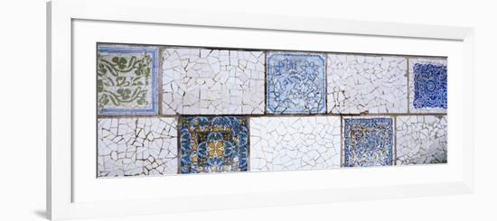 Mosaic Details on a Wall, Park Guell, El Carmel, Gracia, Barcelona, Catalonia, Spain-null-Framed Photographic Print