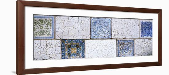 Mosaic Details on a Wall, Park Guell, El Carmel, Gracia, Barcelona, Catalonia, Spain-null-Framed Photographic Print