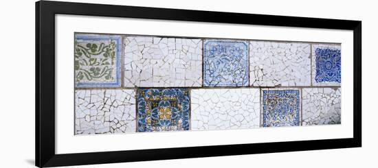 Mosaic Details on a Wall, Park Guell, El Carmel, Gracia, Barcelona, Catalonia, Spain-null-Framed Photographic Print