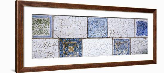 Mosaic Details on a Wall, Park Guell, El Carmel, Gracia, Barcelona, Catalonia, Spain-null-Framed Photographic Print