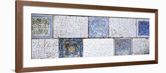 Mosaic Details on a Wall, Park Guell, El Carmel, Gracia, Barcelona, Catalonia, Spain-null-Framed Photographic Print