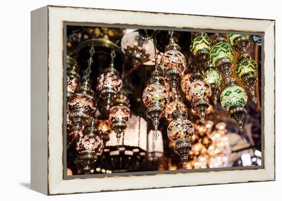 Mosaic Glass Turkish Lights on Display, Grand Bazaar (Kapali Carsi), Istanbul, Turkey-Ben Pipe-Framed Premier Image Canvas