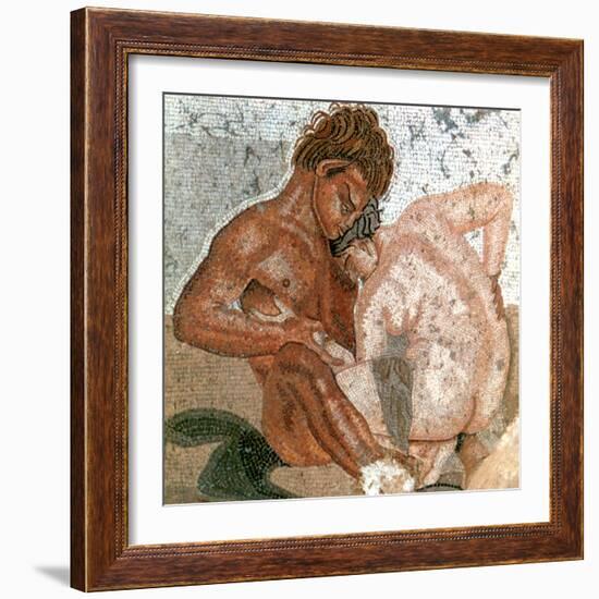 Mosaic of a Satyr and Nymph, House of Faun, Pompeii, Italy-null-Framed Giclee Print