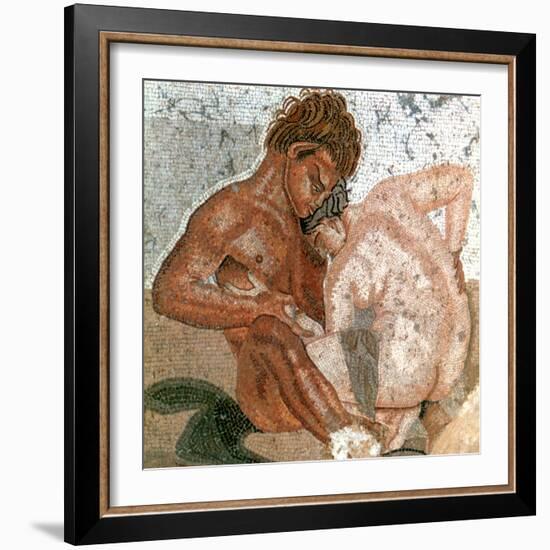 Mosaic of a Satyr and Nymph, House of Faun, Pompeii, Italy-null-Framed Giclee Print