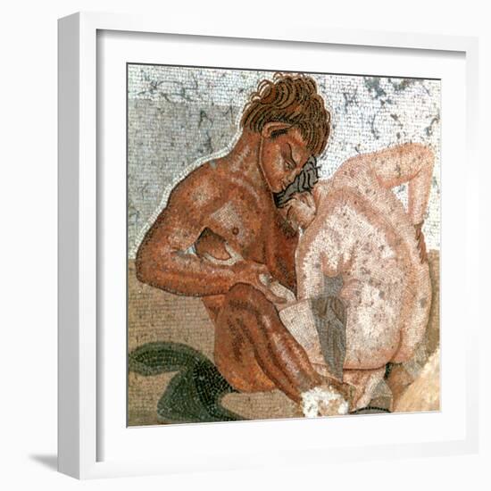 Mosaic of a Satyr and Nymph, House of Faun, Pompeii, Italy-null-Framed Giclee Print