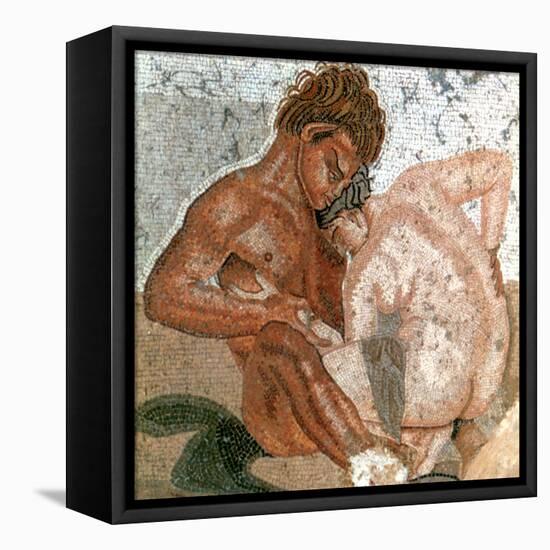 Mosaic of a Satyr and Nymph, House of Faun, Pompeii, Italy-null-Framed Premier Image Canvas