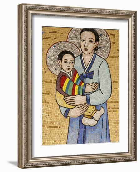 Mosaic of Korean Virgin, Annunciation Basilica, Nazareth, Galilee, Israel, Middle East-Godong-Framed Photographic Print