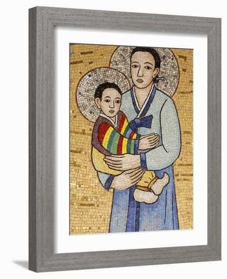 Mosaic of Korean Virgin, Annunciation Basilica, Nazareth, Galilee, Israel, Middle East-Godong-Framed Photographic Print