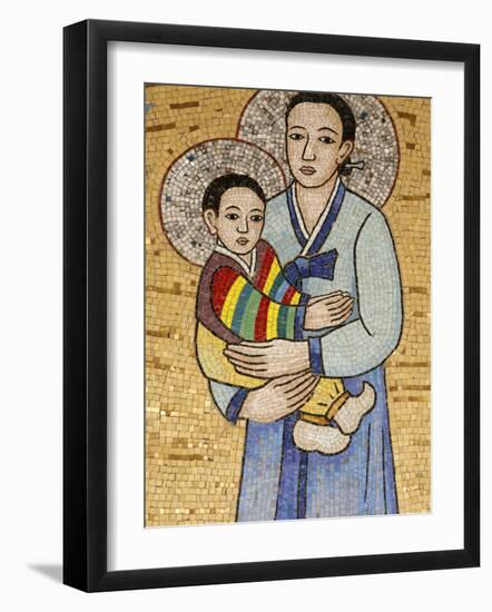 Mosaic of Korean Virgin, Annunciation Basilica, Nazareth, Galilee, Israel, Middle East-Godong-Framed Photographic Print
