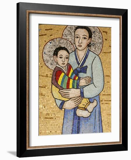 Mosaic of Korean Virgin, Annunciation Basilica, Nazareth, Galilee, Israel, Middle East-Godong-Framed Photographic Print