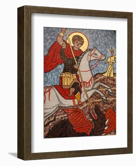Mosaic of St. George Slaying the Dragon in St. George Coptic Orthodox Church, Cairo, Egypt-null-Framed Premium Photographic Print