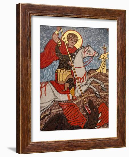 Mosaic of St. George Slaying the Dragon in St. George Coptic Orthodox Church, Cairo, Egypt-null-Framed Photographic Print