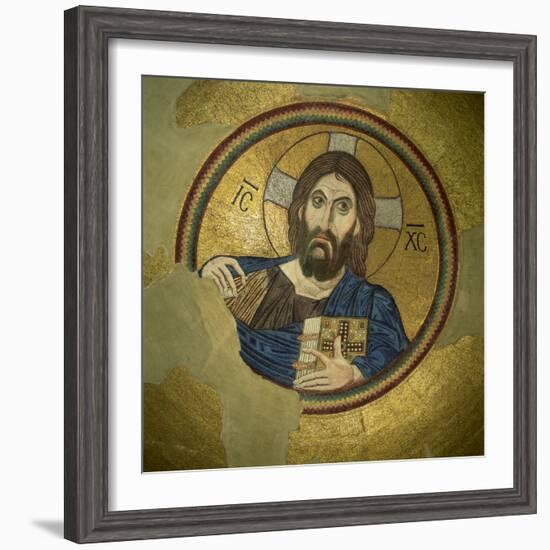 Mosaic of the Almighty, Pantocrator, in the Monastery of Daphni, Greece, Europe-Tony Gervis-Framed Photographic Print