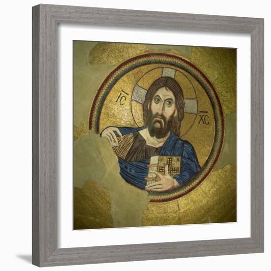 Mosaic of the Almighty, Pantocrator, in the Monastery of Daphni, Greece, Europe-Tony Gervis-Framed Photographic Print