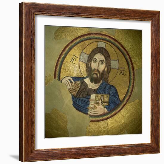 Mosaic of the Almighty, Pantocrator, in the Monastery of Daphni, Greece, Europe-Tony Gervis-Framed Photographic Print