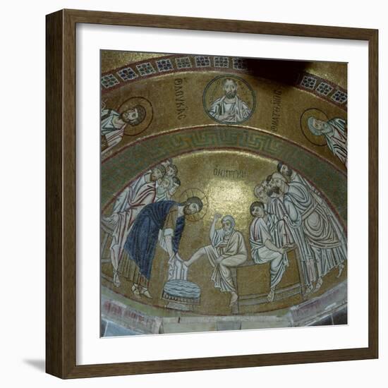 Mosaic Showing Jesus Christ Washing the Feet of Peter, in the Monastery of Hosios Lucas, Greece-Tony Gervis-Framed Photographic Print