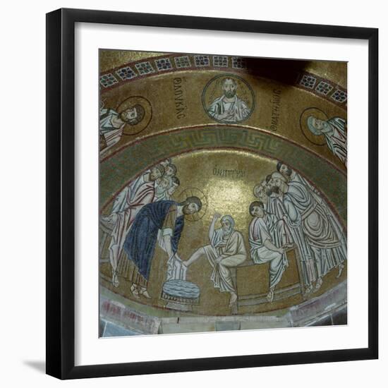 Mosaic Showing Jesus Christ Washing the Feet of Peter, in the Monastery of Hosios Lucas, Greece-Tony Gervis-Framed Photographic Print
