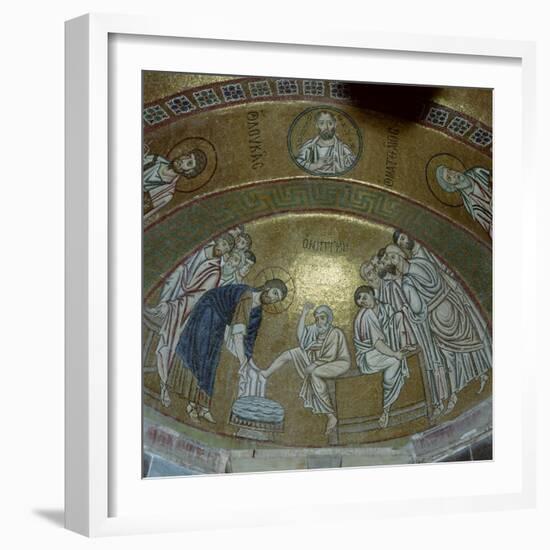 Mosaic Showing Jesus Christ Washing the Feet of Peter, in the Monastery of Hosios Lucas, Greece-Tony Gervis-Framed Photographic Print