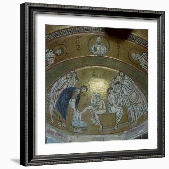 Mosaic Showing Jesus Christ Washing the Feet of Peter, in the Monastery of Hosios Lucas, Greece-Tony Gervis-Framed Photographic Print