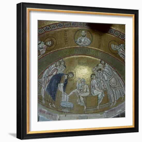 Mosaic Showing Jesus Christ Washing the Feet of Peter, in the Monastery of Hosios Lucas, Greece-Tony Gervis-Framed Photographic Print