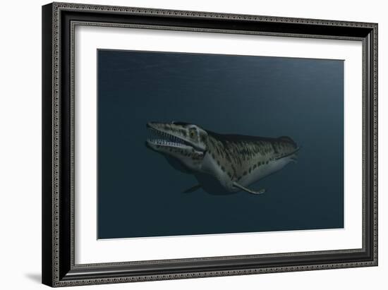 Mosasaur Swimming in Prehistoric Waters-null-Framed Art Print