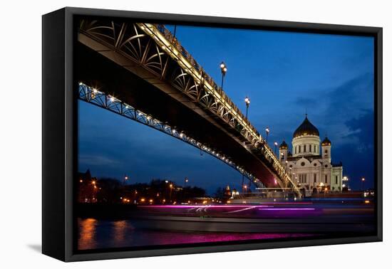 Moscow, Christ the Savior Cathedral, Patriarch's Bridge, in the Evening-Catharina Lux-Framed Premier Image Canvas