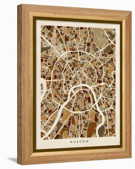 Moscow City Street Map-Michael Tompsett-Framed Stretched Canvas