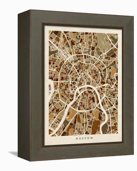 Moscow City Street Map-Michael Tompsett-Framed Stretched Canvas