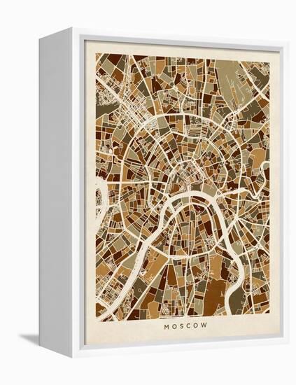 Moscow City Street Map-Michael Tompsett-Framed Stretched Canvas