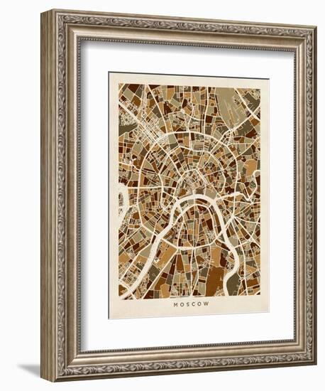 Moscow City Street Map-Michael Tompsett-Framed Art Print