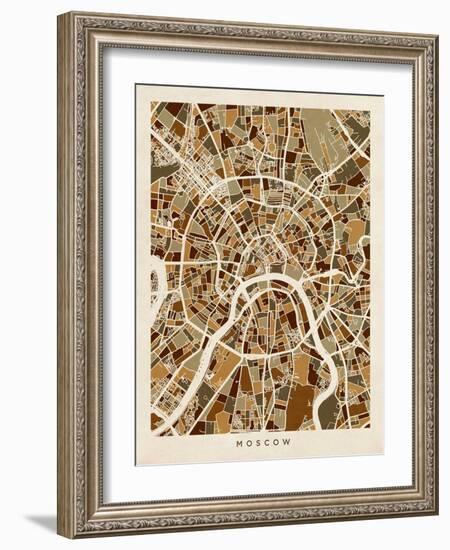 Moscow City Street Map-Michael Tompsett-Framed Art Print