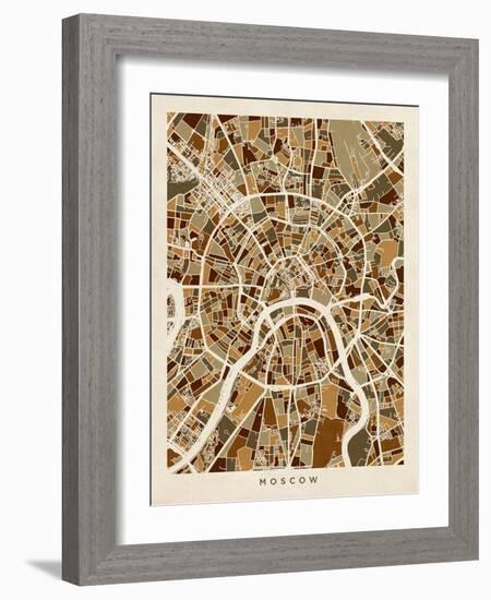 Moscow City Street Map-Michael Tompsett-Framed Art Print