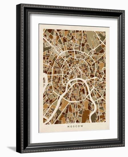 Moscow City Street Map-Michael Tompsett-Framed Art Print