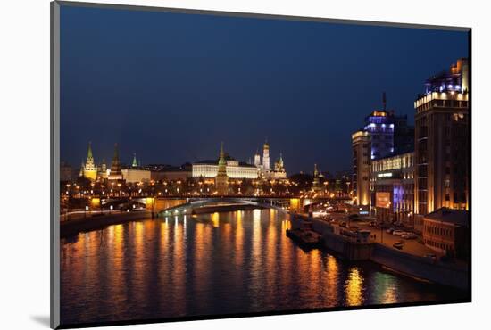 Moscow, Kremlin, Cityscape, House on the Shore as an Icon for Stalin's Dictatorship, at Night-Catharina Lux-Mounted Photographic Print