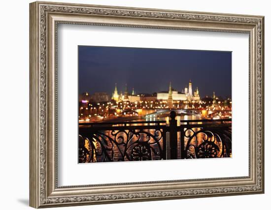 Moscow, Kremlin, Distant View from the Patriarshy Bridge, at Night-Catharina Lux-Framed Photographic Print