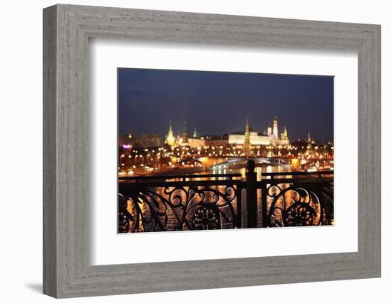 Moscow, Kremlin, Distant View from the Patriarshy Bridge, at Night-Catharina Lux-Framed Photographic Print