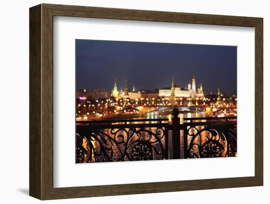 Moscow, Kremlin, Distant View from the Patriarshy Bridge, at Night-Catharina Lux-Framed Photographic Print