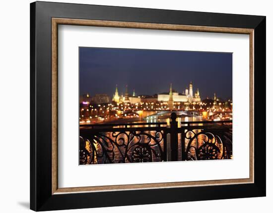 Moscow, Kremlin, Distant View from the Patriarshy Bridge, at Night-Catharina Lux-Framed Photographic Print