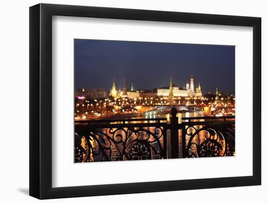 Moscow, Kremlin, Distant View from the Patriarshy Bridge, at Night-Catharina Lux-Framed Photographic Print