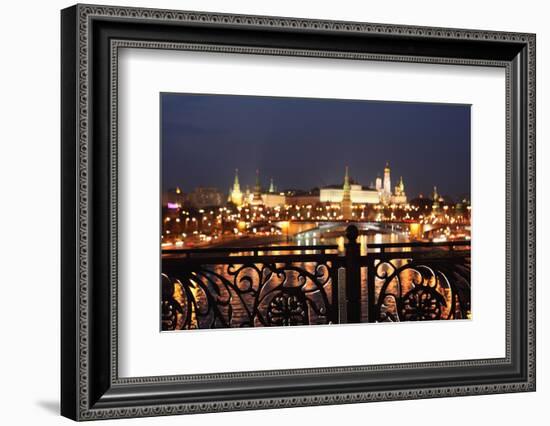 Moscow, Kremlin, Distant View from the Patriarshy Bridge, at Night-Catharina Lux-Framed Photographic Print