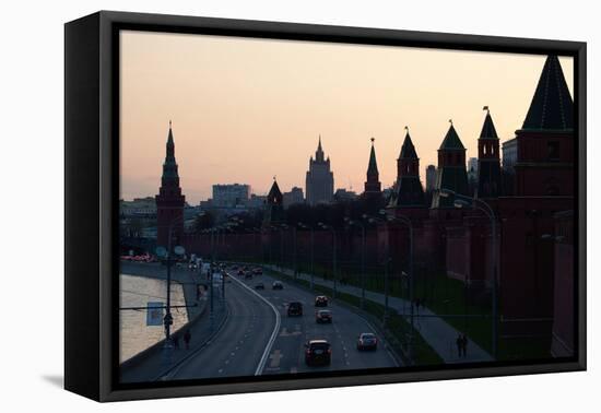 Moscow, Kremlin Shore, Riverside Road, Dusk, Silhouettes-Catharina Lux-Framed Premier Image Canvas