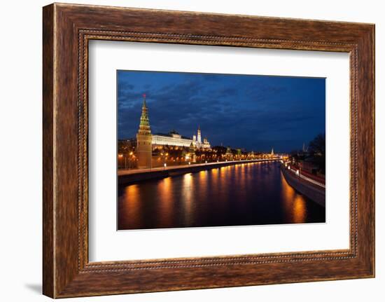 Moscow, Kremlin, View from the Moskwa Bridge, by Night-Catharina Lux-Framed Photographic Print