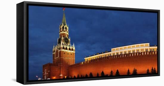 Moscow, Panorama, Kremlin, Erlšserturm (Saviour's Tower), Illuminated, in the Evening-Catharina Lux-Framed Premier Image Canvas