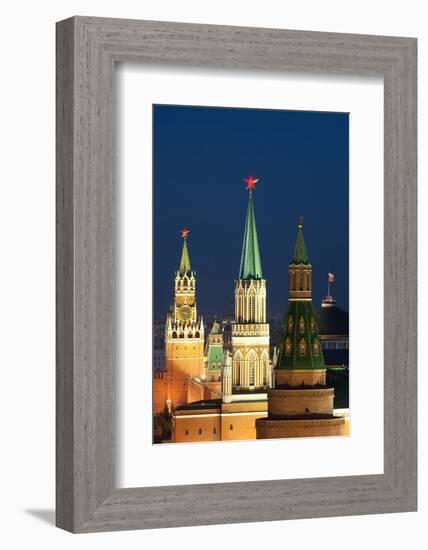 Moscow, Red Square, Kremlin Towers, at Night-Catharina Lux-Framed Photographic Print