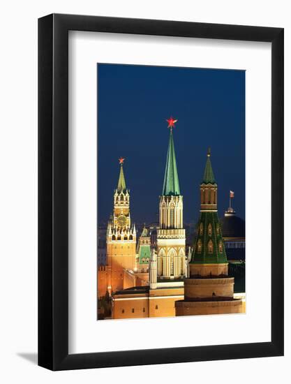 Moscow, Red Square, Kremlin Towers, at Night-Catharina Lux-Framed Photographic Print