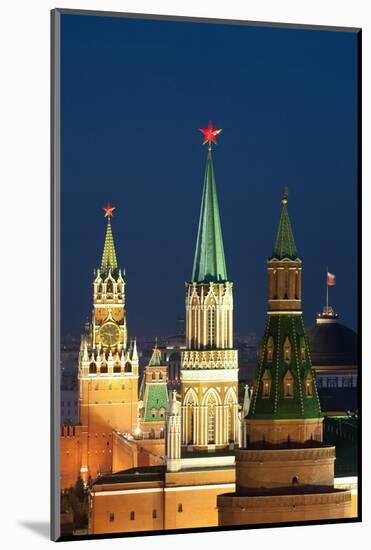 Moscow, Red Square, Kremlin Towers, at Night-Catharina Lux-Mounted Photographic Print