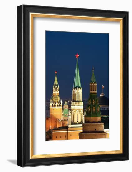 Moscow, Red Square, Kremlin Towers, at Night-Catharina Lux-Framed Photographic Print